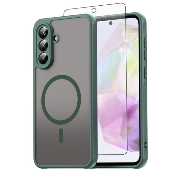 Asuwish Compatible with Samsung Galaxy A56 5G Magnetic Phone Case Translucent Matte Anti-fingerprint Back Military Grade DropProof Shockproof Protective Cell Cover for A 56 56A LTE Women Men Green
