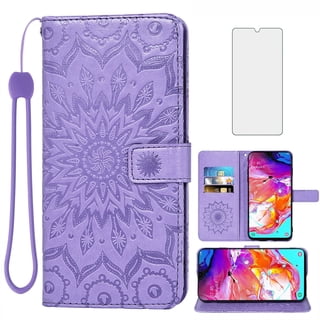 Asuwish Compatible with Samsung Galaxy A70 Wallet Phone Case and Tempered Glass Screen Protector Flip Credit Card Holder Stand Mandala Flower Cell Cover for A70S A 70 70A S70 Women Men Purple