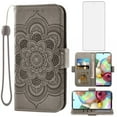 thumbnail image 1 of Asuwish Compatible with Samsung Galaxy A71 4G Wallet Phone Case and Tempered Glass Screen Protector Flip Credit Card Holder Stand Mandala Flower Cell Cover for A 71 71A S71 A715F Women Men Gray, 1 of 9