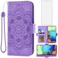 thumbnail image 1 of Asuwish Compatible with Samsung Galaxy A71 5G Wallet Phone Case and Tempered Glass Screen Protector Flip Credit Card Holder Stand Mandala Flower Cell Cover for A 71 G5 71A S71 Women Men Purple, 1 of 9
