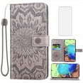 thumbnail image 1 of Asuwish Compatible with Samsung Galaxy A71 5G Wallet Phone Case and Tempered Glass Screen Protector Flip Credit Card Holder Stand Mandala Flower Cell Cover for A 71 G5 71A S71 Women Men Gray, 1 of 9