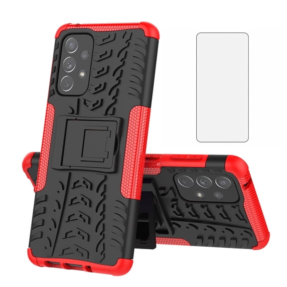 Asuwish Compatible with Samsung Galaxy A73 5G Phone Case Tempered Glass Screen Protector Slim Stand Hybrid Heavy Duty Rugged Protective Cell Cover for A 73 Women Men Red