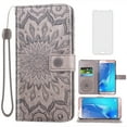 thumbnail image 1 of Asuwish Compatible with Samsung Galaxy J5 2016 Wallet Phone Case and Tempered Glass Screen Protector Flip Credit Card Holder Stand Mandala Flower Cell Cover for J5 Duos 6 SM-J510MN Women Men Gray, 1 of 9