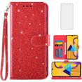 thumbnail image 1 of Asuwish Compatible with Samsung Galaxy M30s M21 Wallet Phone Case and Tempered Glass Screen Protector Flip Credit Card Holder Stand Bling Glitter Cell Cover for M 30s 21M Women Men Red, 1 of 8