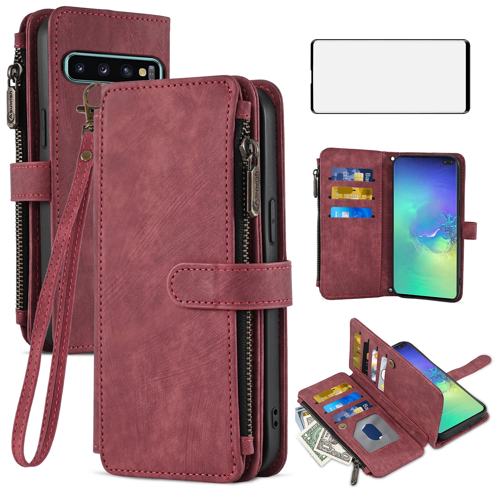 Asuwish Compatible with Samsung Galaxy S10 Plus Wallet Phone Case