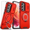 thumbnail image 1 of Asuwish Compatible with Samsung Galaxy S21 5G 6.2 inch Phone Case Slide Camera Cover Tempered Glass Screen Protector Stand Ring Holder Rugged Slim Cell for S 21 21S G5 Women Men Red, 1 of 9