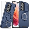 thumbnail image 1 of Asuwish Compatible with Samsung Galaxy S21 5G 6.2 inch Phone Case Slide Camera Cover Tempered Glass Screen Protector Stand Ring Holder Rugged Slim Cell for S 21 21S G5 Women Men Blue, 1 of 9