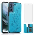 thumbnail image 1 of Asuwish Compatible with Samsung Galaxy S21 FE 5G Wallet Phone Case Tempered Glass Screen Protector and Flower PU Leather Card Holder Stand Cell Cover for S 21 EF S21FE5G UW S21FE 21S G5 6.4 inch Blue, 1 of 6