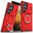 thumbnail image 1 of Asuwish Compatible with Samsung Galaxy S21 Ultra 5G Phone Case Slide Camera Cover Tempered Glass Screen Protector Stand Ring Holder Rugged Slim Cell for S21ultra 21S S 21 21ultra G5 Women Men Red, 1 of 9