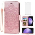 thumbnail image 1 of Asuwish Compatible with Samsung Galaxy S23 FE 5G Wallet Phone Case and Tempered Glass Screen Protector Flip Credit Card Holder Stand Mandala Flower Cell Cover for S 23 EF S23FE 23S Women Men Pink, 1 of 9