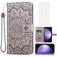 thumbnail image 1 of Asuwish Compatible with Samsung Galaxy S23 FE 5G Wallet Phone Case and Tempered Glass Screen Protector Flip Credit Card Holder Stand Mandala Flower Cell Cover for S 23 EF S23FE 23S Women Men Gray, 1 of 9