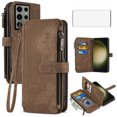 thumbnail image 1 of Asuwish Compatible with Samsung Galaxy S23 Ultra 5G Wallet Phone Case and Tempered Glass Screen Protector Faux Leather Flip Card Holder Zipper Cell Cover for S23Ultra 23S S 23 23Ultra 6.8 inch Brown, 1 of 7