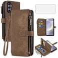 thumbnail image 1 of Asuwish Kickstand Hard Shell Wallet Cell Phone Case with Tempered Glass Screen Protector for Samsung Galaxy S24 Plus/S25 Plus, Brown, 1 of 6