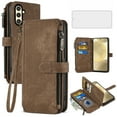 thumbnail image 1 of Asuwish Compatible with Samsung Galaxy S24/S25 5G Wallet Phone Case and Tempered Glass Screen Protector Faux Leather Flip Credit Card Holder Zipper Cell Cover for S 24 24S 25 25S G5 SM-S931U Brown, 1 of 7