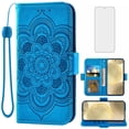 thumbnail image 1 of Asuwish Compatible with Samsung Galaxy S24/S25 5G Wallet Phone Case and Tempered Glass Screen Protector Flip Credit Card Holder Stand Mandala Flower Cell Cover for S 24 24S 25 25S G5 Women Men Blue, 1 of 9
