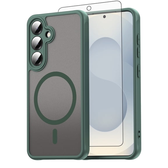 Asuwish Compatible with Samsung Galaxy S25 5G Magnetic Phone Case Translucent Matte Anti-fingerprint Back Military Grade DropProof Shockproof Protective Cell Cover for S 25 25S G5 Women Men Green