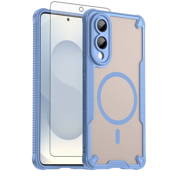 Asuwish Compatible with Samsung Galaxy S25 Edge 5G Phone Case Tempered Glass Screen Protector Slim Magnetic Translucent Matte Back Shockproof Hybrid Protective Cover for S25Edge 25S Women Men Blue