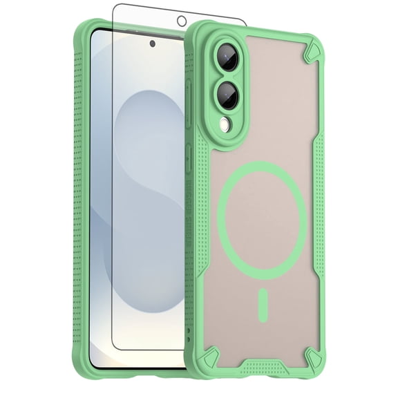 Asuwish Compatible with Samsung Galaxy S25 Edge 5G Phone Case Tempered Glass Screen Protector Slim Magnetic Translucent Matte Back Shockproof Hybrid Protective Cover for S25Edge 25S Women Men Green