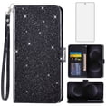 thumbnail image 1 of Asuwish Compatible with Samsung Galaxy S25 Edge 5G Wallet Phone Case and Tempered Glass Screen Protector Flip Credit Card Holder Stand Bling Glitter Cell Cover for S25Edge 25S 2025 Women Men Black, 1 of 8