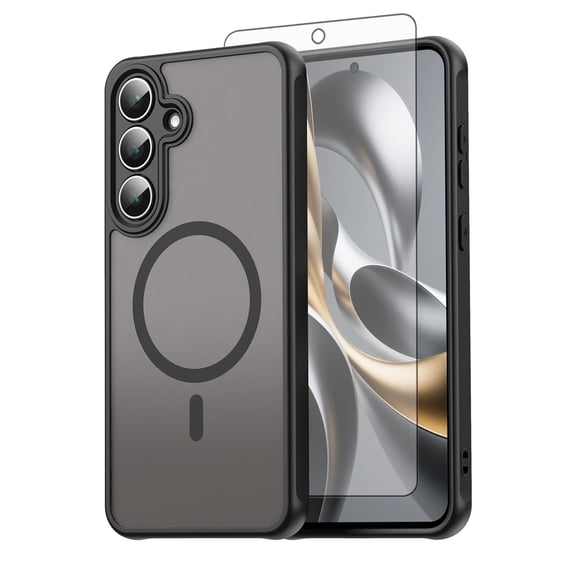 Asuwish Compatible with Samsung Galaxy S25 FE 5G Magnetic Phone Case Translucent Matte Anti-fingerprint Back Military Grade DropProof Shockproof Protective Cover for S 25 EF S25FE 25S Women Men Black