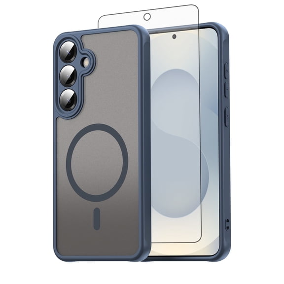Asuwish Compatible with Samsung Galaxy S25 Plus S25+ 5G Magnetic Phone Case Translucent Matte Anti-fingerprint Back Military Grade DropProof Shockproof Protective Cover for S25Plus Women Men Blue