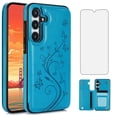 thumbnail image 1 of Asuwish Compatible with Samsung Galaxy S25 Plus S25+ 5G Wallet Phone Case Tempered Glass Screen Protector and Flower PU Leather Card Holder Stand Cell Cover for S25Plus 25S + S 25 25+ SM-S936U Blue, 1 of 6