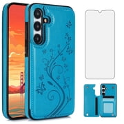 Asuwish Compatible with Samsung Galaxy S25 Plus S25+ 5G Wallet Phone Case Tempered Glass Screen Protector and Flower PU Leather Card Holder Stand Cell Cover for