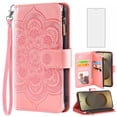 thumbnail image 1 of Asuwish Compatible with Samsung Galaxy S25 Ultra Wallet Phone Case and Tempered Glass Screen Protector Flower Faux Leather Flip Credit Card Holder Stand Zipper Cell Cover for S25ultra Women Pink, 1 of 8