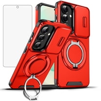 Asuwish Compatible with Samsung Galaxy S26 Plus S26  5G Phone Case Slide Camera Cover Tempered Glass Screen Protector Stand Ring Holder Rugged Slim Cell for S26plus 26S   S 26 26  Women Men Red
