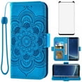 thumbnail image 1 of Asuwish Compatible with Samsung Galaxy S8 Wallet Phone Case and Tempered Glass Screen Protector Flip Credit Card Holder Stand Mandala Flower Cell Cover for S 8 8S Edge SM-G950U Women Men Blue, 1 of 9