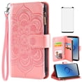 thumbnail image 1 of Asuwish Compatible with Samsung Galaxy S9 Wallet Phone Case and Tempered Glass Screen Protector Flower Faux Leather Flip Credit Card Holder Stand Zipper Cell Cover for S 9 Edge 9S GS9 Women Pink, 1 of 9