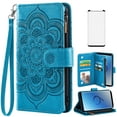 thumbnail image 1 of Asuwish Compatible with Samsung Galaxy S9 Wallet Phone Case and Tempered Glass Screen Protector Flower Faux Leather Flip Credit Card Holder Stand Zipper Cell Cover for S 9 Edge 9S GS9 Women Blue, 1 of 9