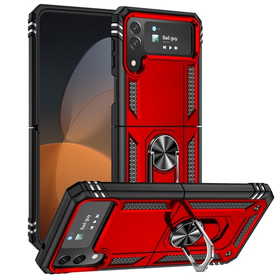 Asuwish Compatible with Samsung Galaxy Z Flip 4 5G 2022 Phone Case Slim Magnetic Ring Holder Stand Hybrid Protective Body Shockproof Grip Bumper Cell Cover for ZFlip4 Z4 Flip4 4Z Women Men Red