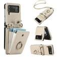 thumbnail image 1 of Asuwish Compatible with Samsung Galaxy Z Flip 4 5G 2022 Wallet Phone Case Ring Crossbody Strap Stand Credit Card Holder RFID Cell Cover for ZFlip4 Z4 Flip4 4Z Women Girls Beige, 1 of 8