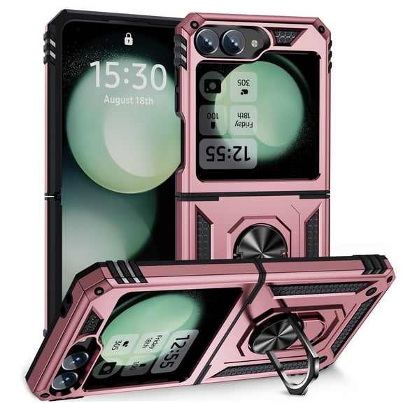 Asuwish Compatible with Samsung Galaxy Z Flip 6 5G 2024 Phone Case Slim Magnetic Ring Holder Stand Hybrid Protective Shockproof Cell Cover for ZFlip6 Z6 G Flip6 6Z Women Men Pink