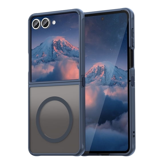 Asuwish Compatible with Samsung Galaxy Z Flip 7 5G 2025 Magnetic Phone Case Translucent Matte Anti-fingerprint Back Military Grade DropProof Shockproof Protective Cover for ZFlip7 Z7 Women Men Blue