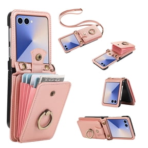 Asuwish Compatible with Samsung Galaxy Z Flip 7 5G 2025 Wallet Phone Case Ring Crossbody Strap Stand Credit Card Holder RFID Protective Cell Cover for ZFlip7 Z7 G Flip7 7Z Women Girls Rose Gold
