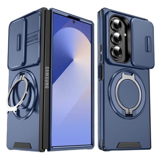 Asuwish Compatible with Samsung Galaxy Z Fold 7 5G 2025 Phone Case Slide Camera Cover Stand Ring Holder Rugged Slim Grip Bumper for ZFold7 Z7 G Fold7 7Z Women Men Blue