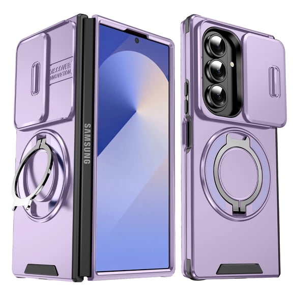 Asuwish Compatible with Samsung Galaxy Z Fold 7 5G 2025 Phone Case Slide Camera Cover Stand Ring Holder Rugged Slim Grip Bumper for ZFold7 Z7 G Fold7 7Z Women Men Purple