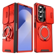 Asuwish Compatible with Samsung Galaxy Z Fold 7 5G 2025 Phone Case Slide Camera Cover Stand Ring Holder Rugged Slim Grip Bumper for ZFold7 Z7 G Fold7 7Z Women Men Red
