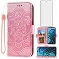 thumbnail image 1 of Asuwish Compatible with TCL 30 XE 5G T767W / 30 V 5G T781S Wallet Phone Case and Tempered Glass Screen Protector Flip Credit Card Holder Stand Mandala Flower Cell Cover for Women Men Pink, 1 of 9