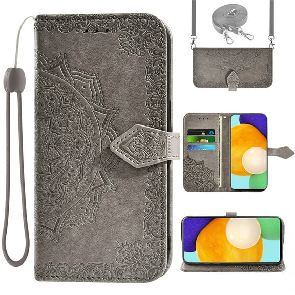 Asuwish Compatible with Tracfone BLU View 5 B160V Wallet Phone Case and Tempered Glass Screen Protector Flip Credit Card Holder Stand Cell Cover for Trac Fone BLUE View5 160V 2024 Women Men Gray