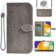 thumbnail image 1 of Asuwish Screen Protector Included Mandala Flower Hard Shell Wallet Cell Phone Case with Tempered Glass Screen Protector for BLU View 5 B160V, Gray, 1 of 5