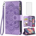 thumbnail image 1 of Asuwish Compatible with Wiko View 5 Wallet Phone Case and Tempered Glass Screen Protector Flower Faux Leather Flip Credit Card Holder Stand Zipper Cell Cover for WikoE View5 Women Purple, 1 of 8