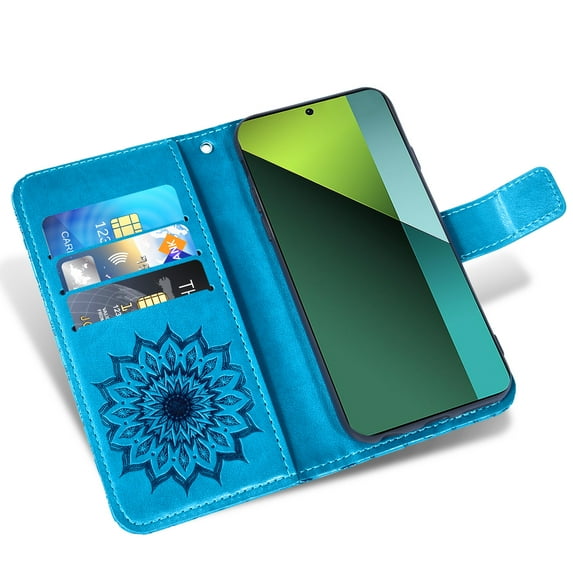 Asuwish Compatible with Xiaomi Redmi Note 13 Pro 5G/Poco X6 Wallet Phone Case and Tempered Glass Screen Protector Flip Credit Card Holder Stand Mandala Flower Cell Cover for 13Pro 6X Women Men Blue