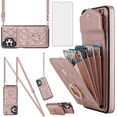 thumbnail image 1 of Asuwish Wallet RFID Blocking PU Leather Cell Phone Case with Tempered Glass Screen Protector, Wrist Strap for Samsung Galaxy A13 4G, Rose Gold, 1 of 17