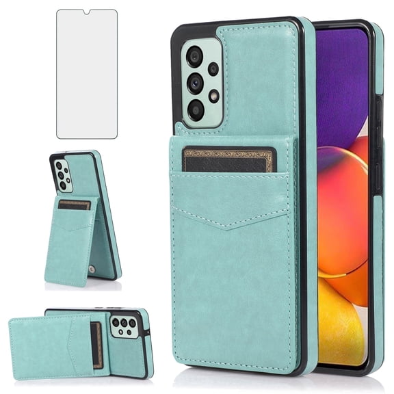 Asuwish Screen Protector Included PU Leather Soft Shell Wallet Cell Phone Case with Screen Protector for Samsung Galaxy A33 5G, Teal