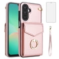 thumbnail image 1 of Asuwish Credit Card Slot PU Leather Wallet Cell Phone Case with Ring & RFID Blocking and Tempered Glass Screen Protector for Samsung Galaxy A56, RoseGold, 1 of 9