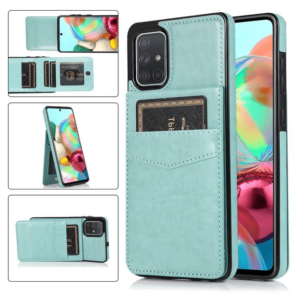 Asuwish Screen Protector Included PU Leather Soft Shell Wallet Cell Phone Case with Screen Protector for Samsung Galaxy A71 5G, Teal