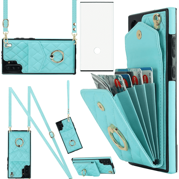Asuwish Compatible with Samsung Galaxy Note 10 Plus Note10+ 5G Wallet Phone Case Screen Protector and Wrist Strap Ring RFID Card Holder Cell Cover for Note10 + Notes 10+ Ten Not S10 10Plus Women Teal